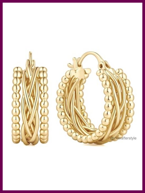 Jewelry - 14k Gold Plated Layered Texture Hoop Earrings for Women